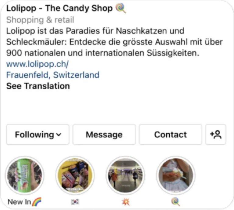 Lolipop Instagram profile header before the rework.
